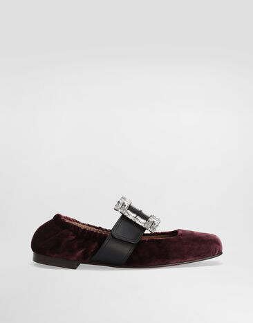 Dolce & Gabbana Velvet ballet flats with bejeweled buckle Red CB0258AD160