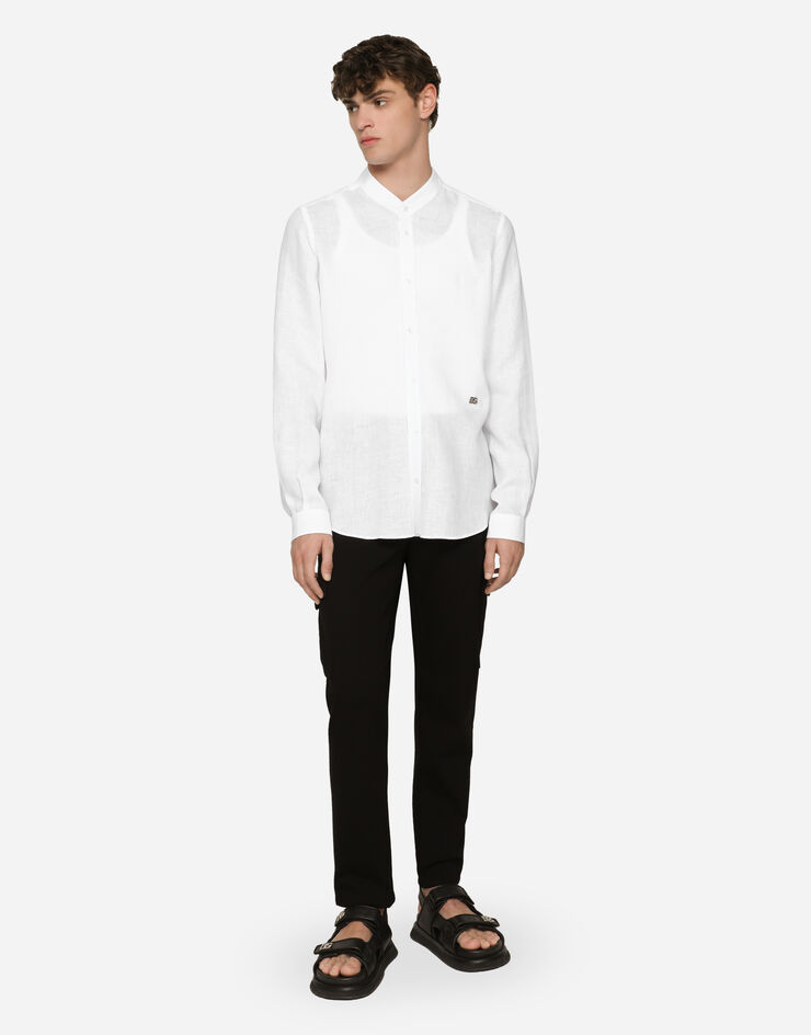 Dolce & Gabbana Linen Martini-fit shirt with DG hardware White G5KC5TFU4IK