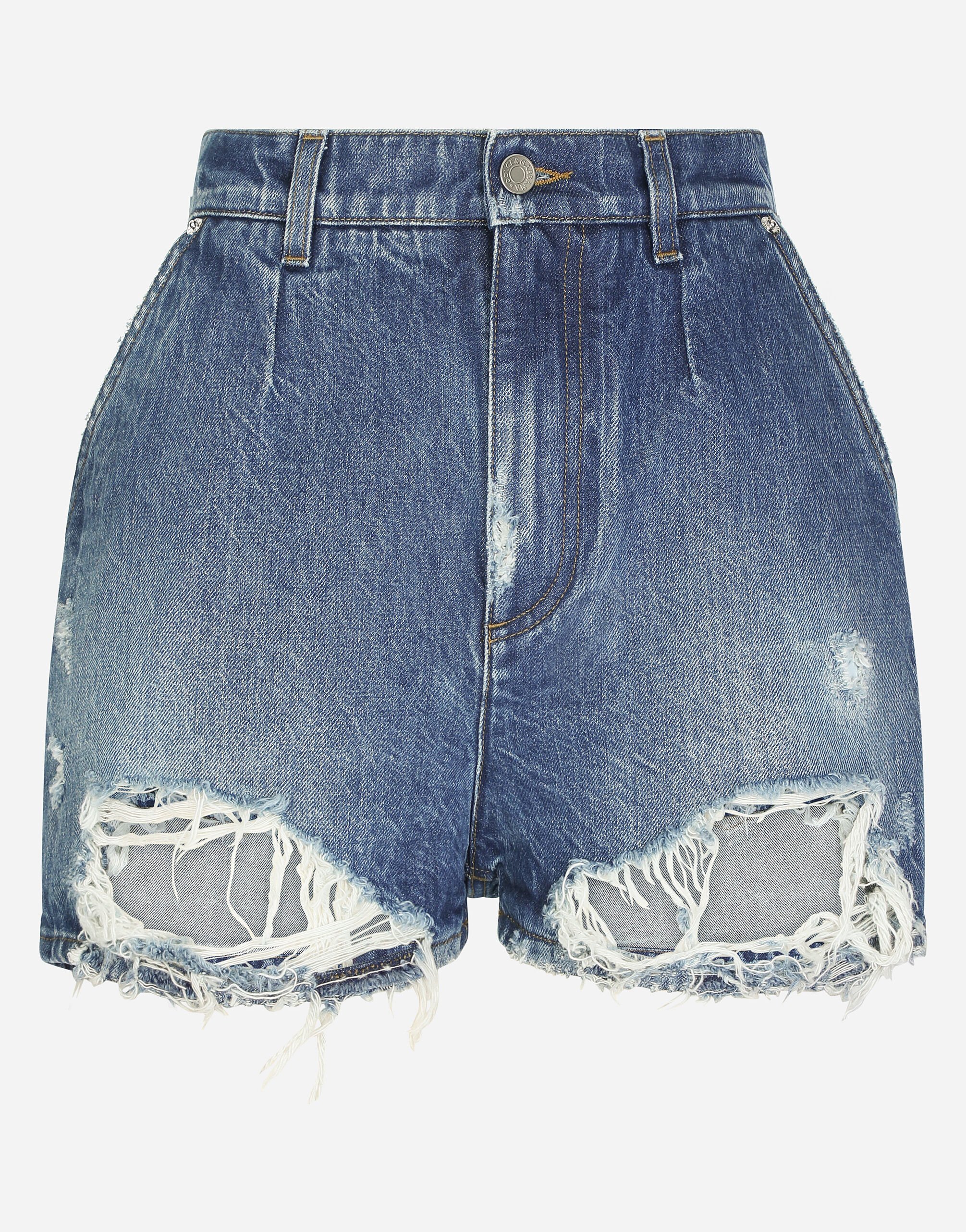 Dolce & Gabbana Denim shorts with ripped details Turquoise FXL43TJBCAG