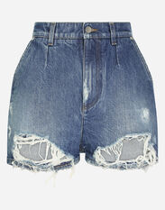 Dolce & Gabbana Denim shorts with ripped details Turquoise FXL43TJBCAG
