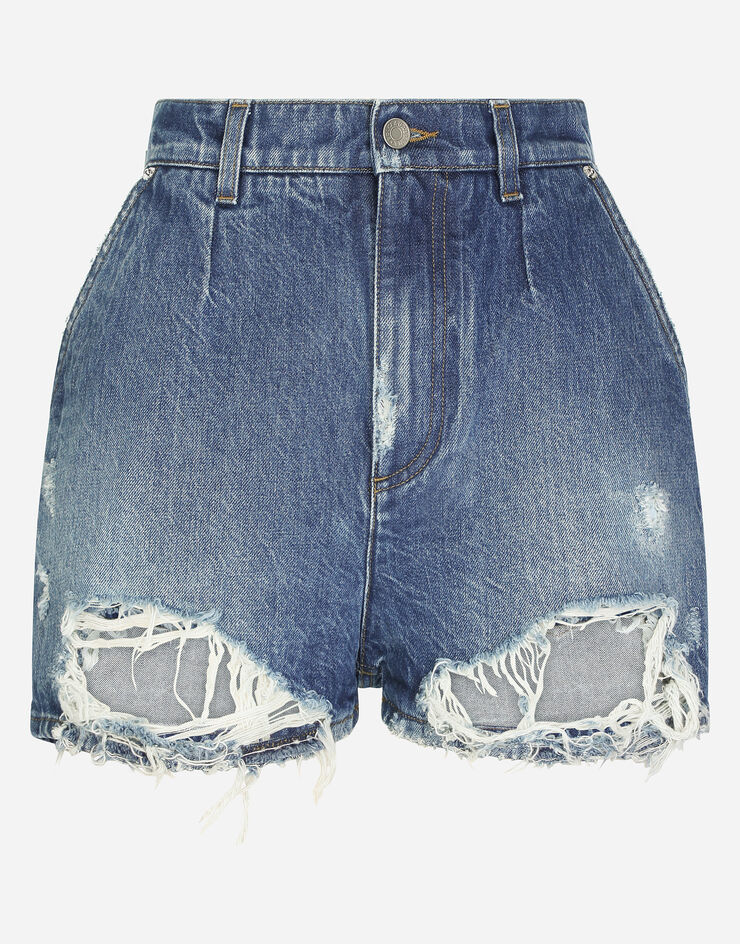 Dolce & Gabbana Denim shorts with ripped details Multicolor FTCGODG8GJ4