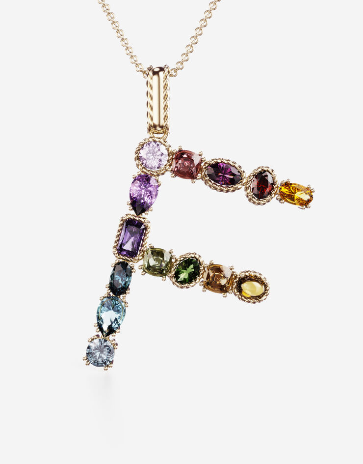 Dolce & Gabbana Pendente F Rainbow Alphabet con gemme multicolor Oro WAMR2GWMIXF