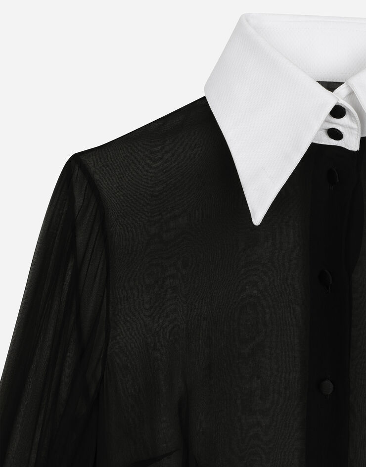 Dolce & Gabbana Chiffon shirt with piqué details Black F5S24TFU1AT