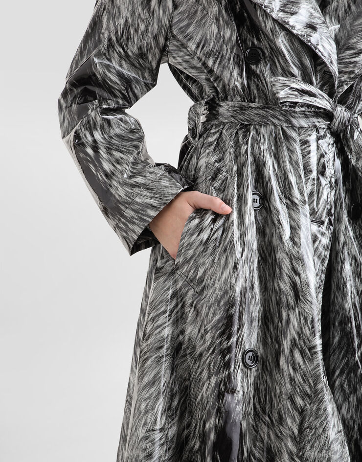 Dolce & Gabbana Gabardina de raso revestido con estampado de piel de animal Gris F0W2DTFSUBJ