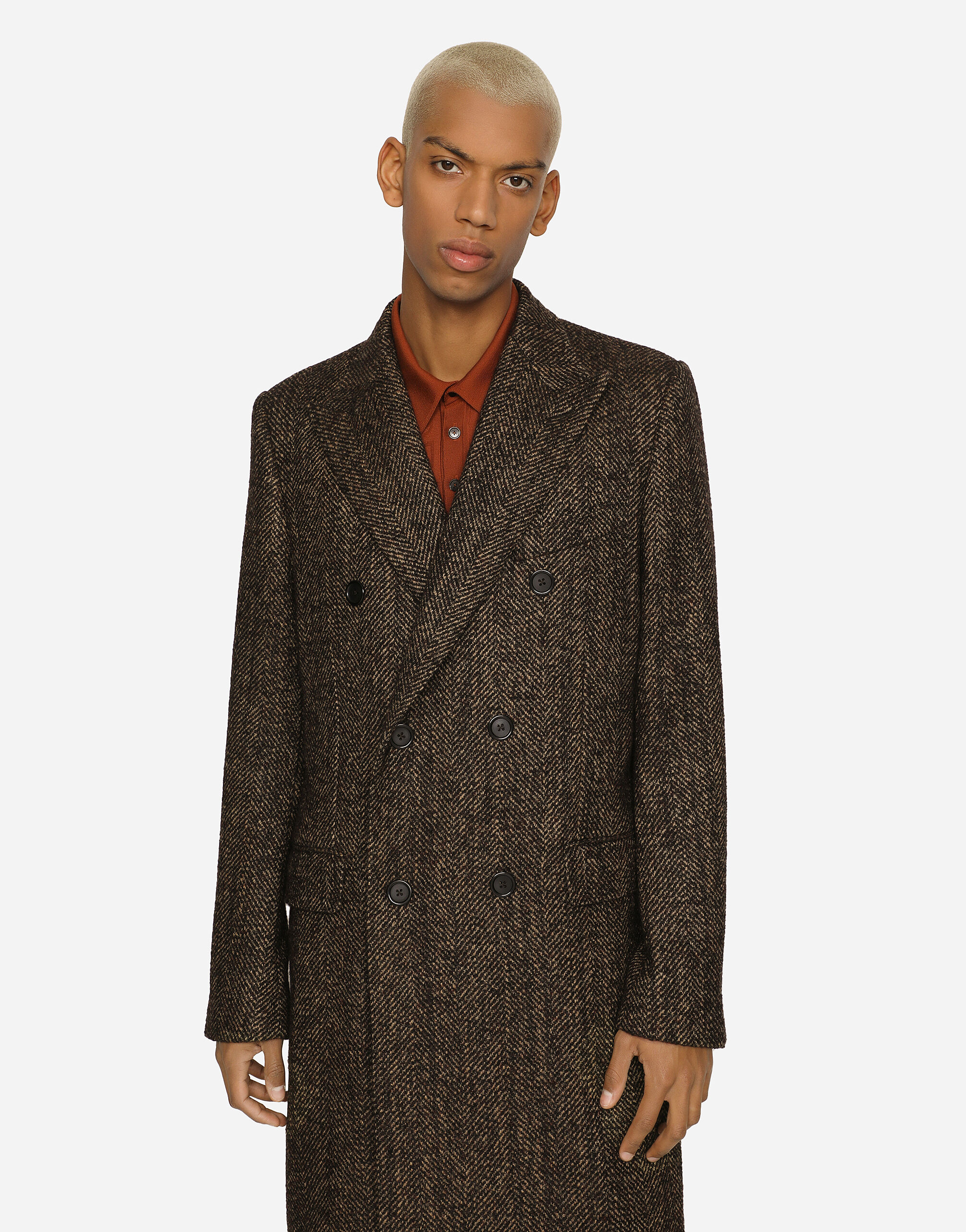 マルチカラーのメンズ ダブルブレストコート ウール＆アルパカ