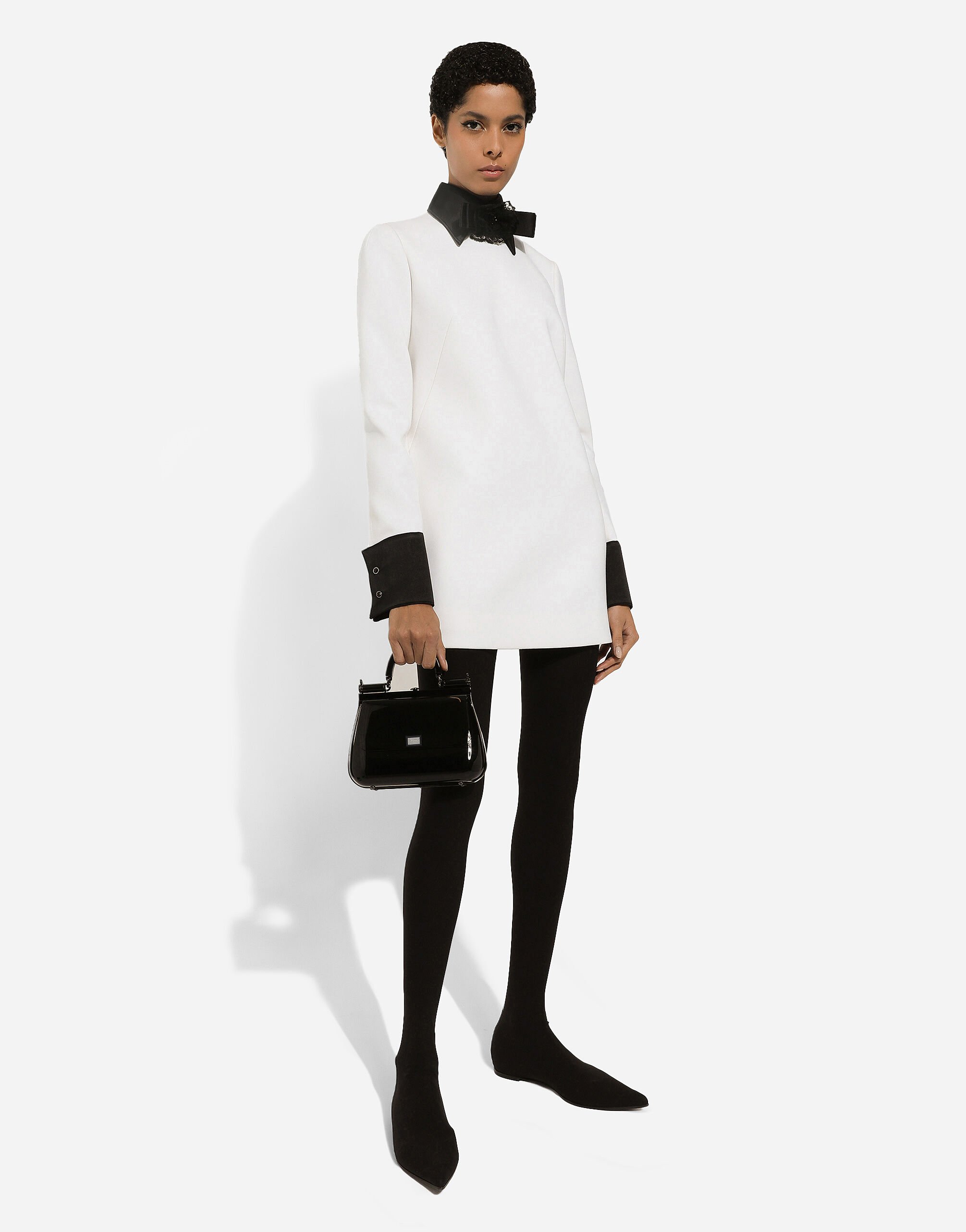 【関税＆送料込み】Dolce & Gabbana Woolen Dress With Satin Short woolen dress with satin details in White for Women