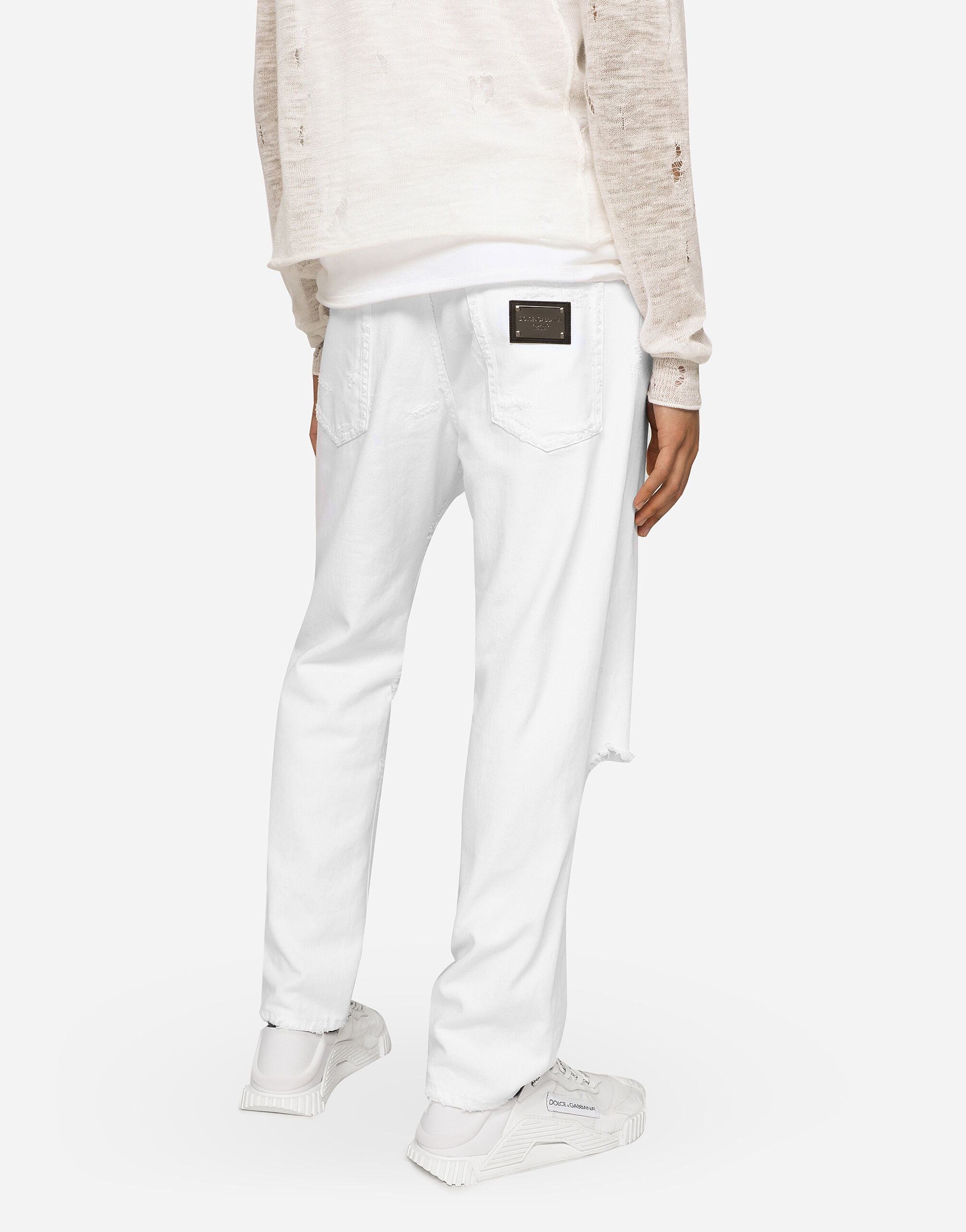 Loose white jeans with rips and abrasions in Multicolor for Men Dolce Gabbana US