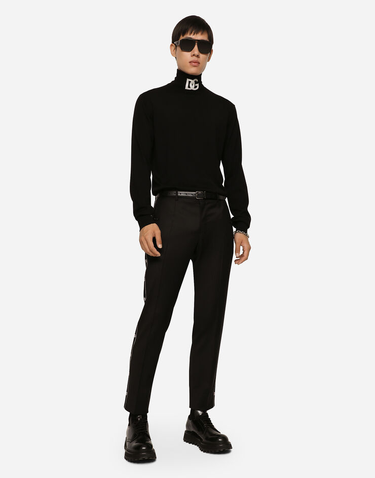Dolce & Gabbana Stretch wool pants with side bands Black GVRHETFUBFA