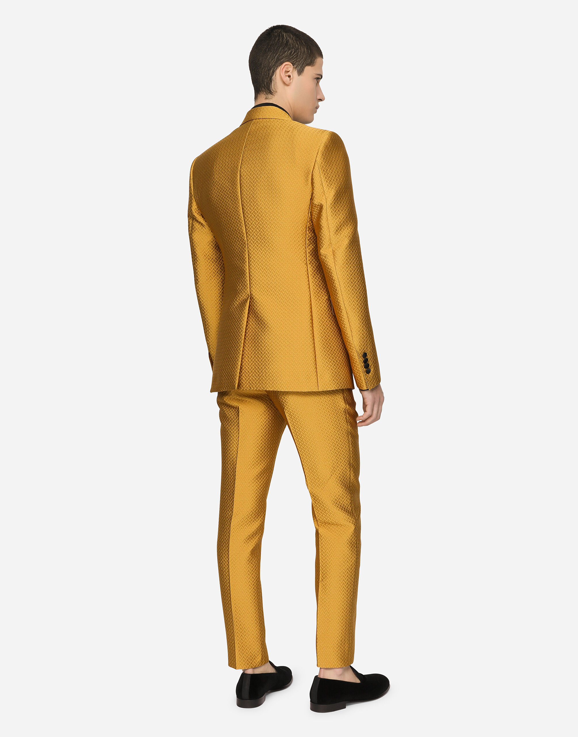 Herringbone jacquard Sicilia-fit tuxedo suit in Yellow for Men