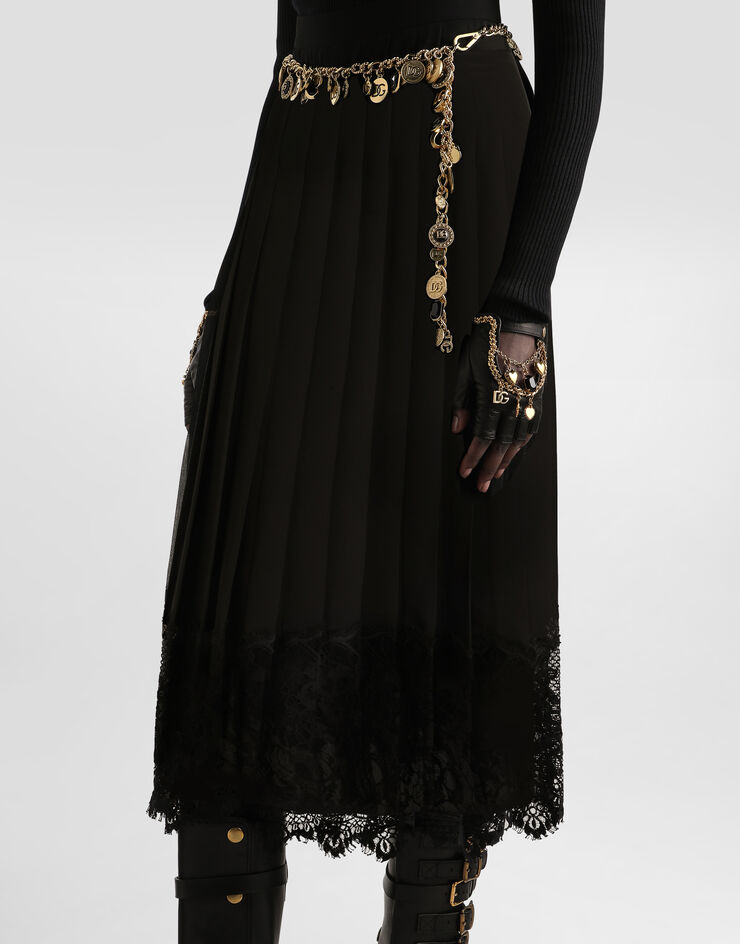 Dolce & Gabbana Pleated chiffon skirt Black F4C6ATFUSNW