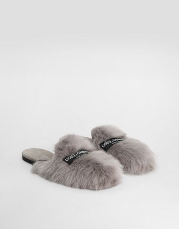 Dolce & Gabbana شبشب من فرو شيرلينغ وجلد سويد Grey CI0224A9Y93