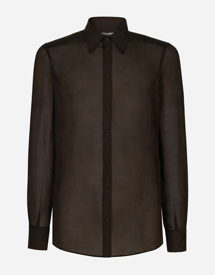 Dolce&Gabbana Silk jacquard Martini-fit shirt with DG logo and ocelot Multicolor G5LB0TFJ1JV