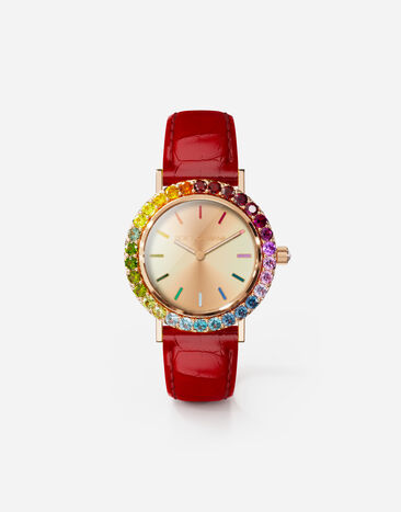 Dolce & Gabbana Iris watch in rose gold with multi-colored fine gems Black WWJS1SXR00S