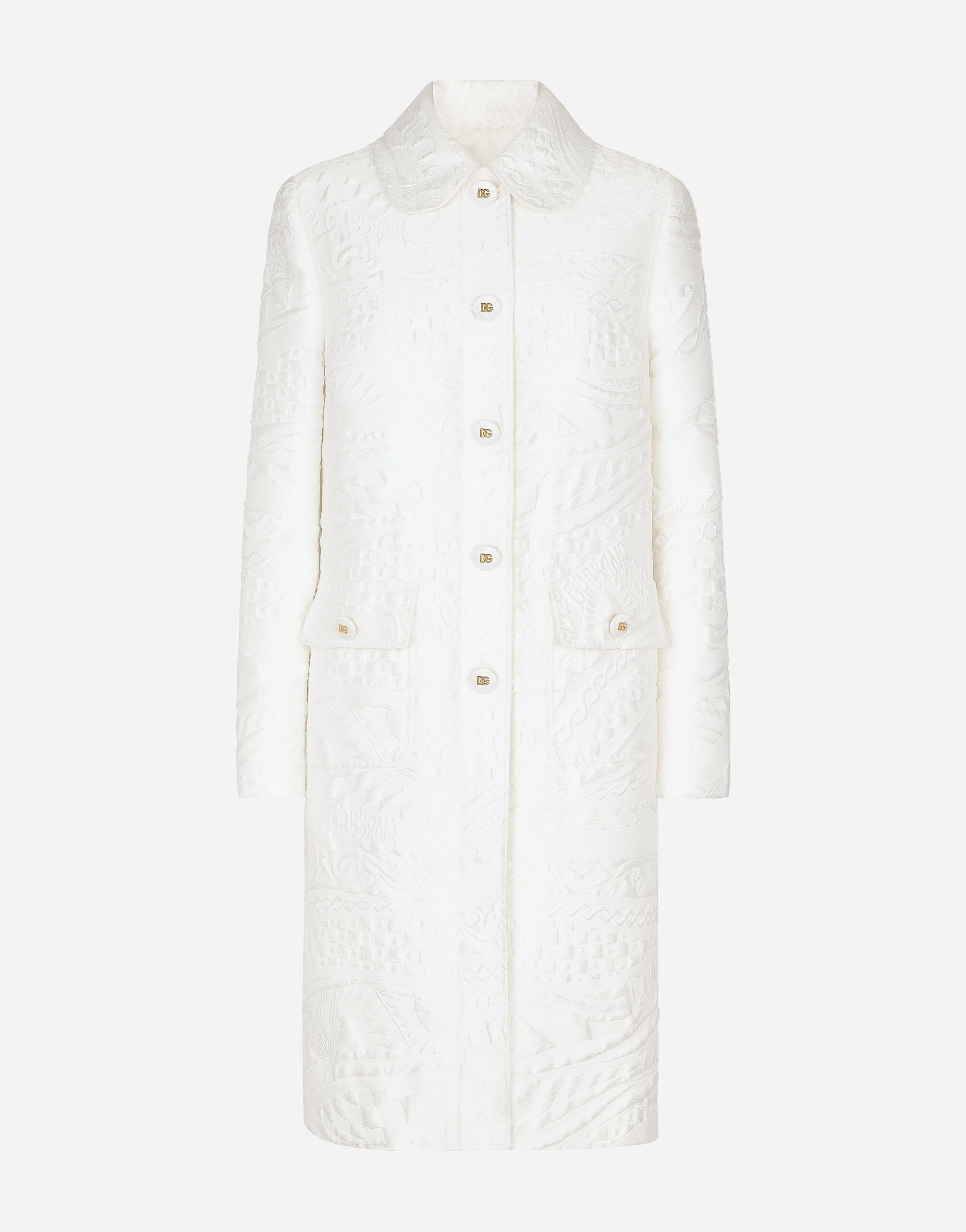 Dolce&Gabbana Brocade coat with DG buttons White F8N08TFU7EQ