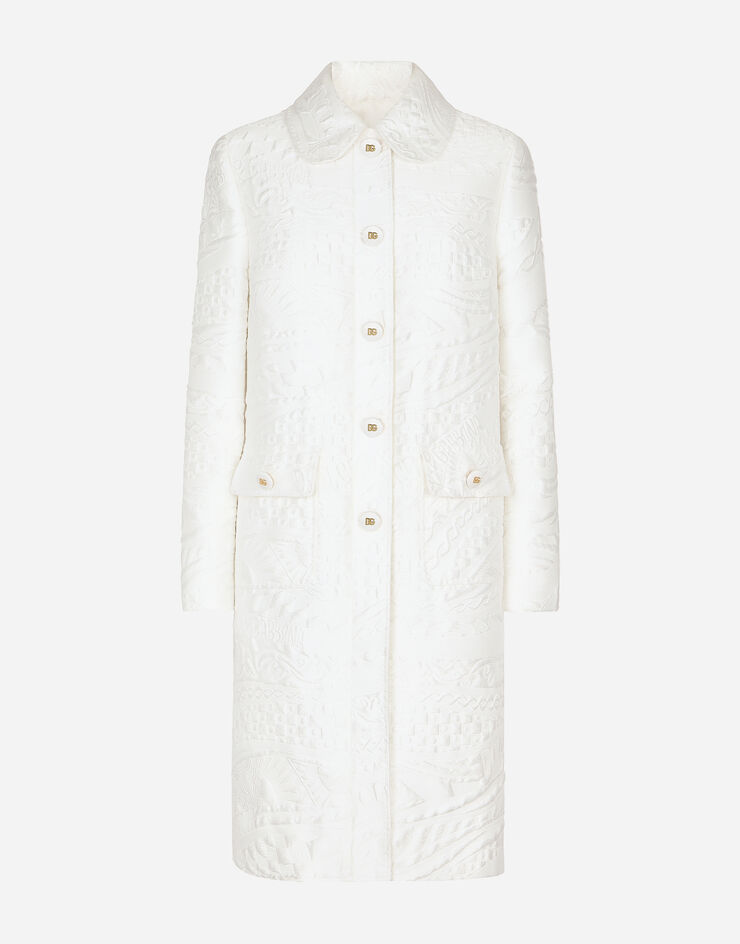 Dolce&Gabbana Mantel aus Brokat mit DG-Logoknöpfen Weiss F0V9FTHJMPA