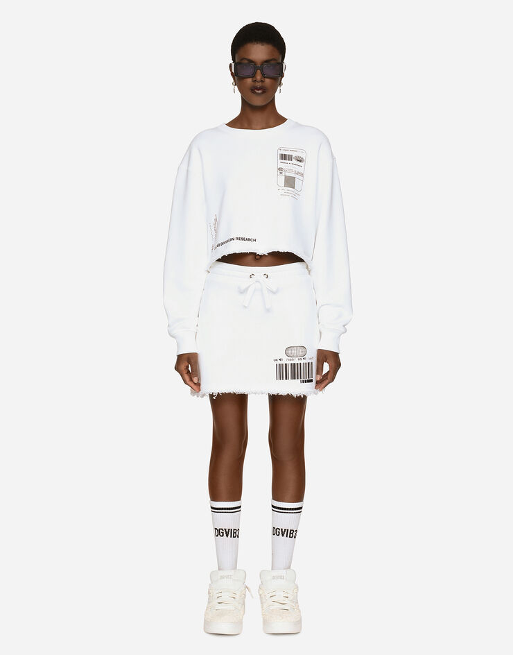 Dolce & Gabbana Sudadera de manga larga con cuello redondo en punto de algodón DGVIB3 Blanc F9R41TG7K6T