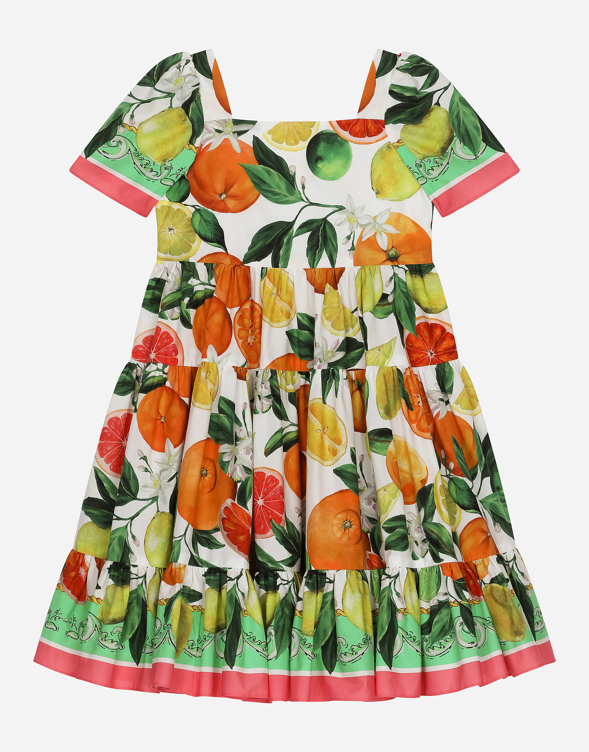 Dolce & Gabbana Poplin dress with lemon and orange print White L5JTLCG7JL3