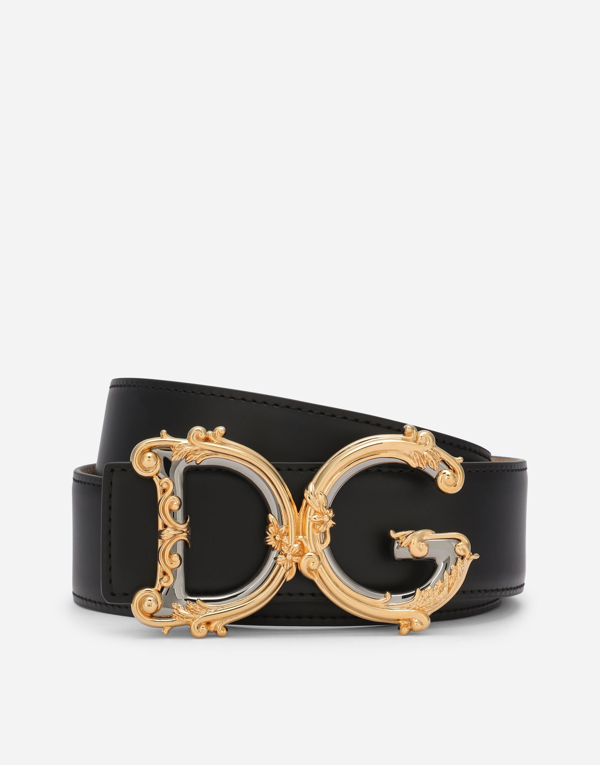 Dolce & Gabbana Leather belt with baroque DG logo Black BE1446AW576