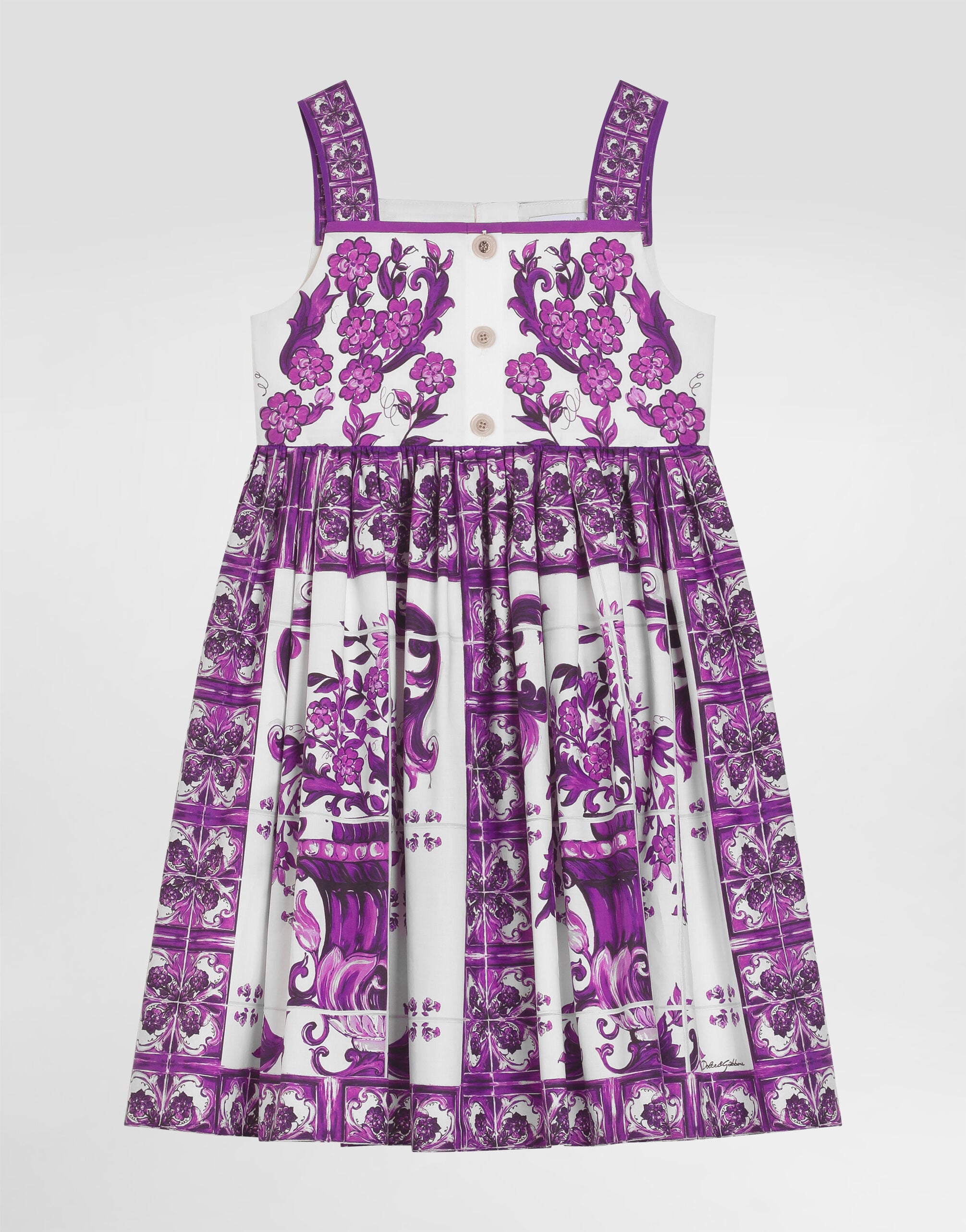 Majolica-print sleeveless popeline dress in Multicolor for Girls