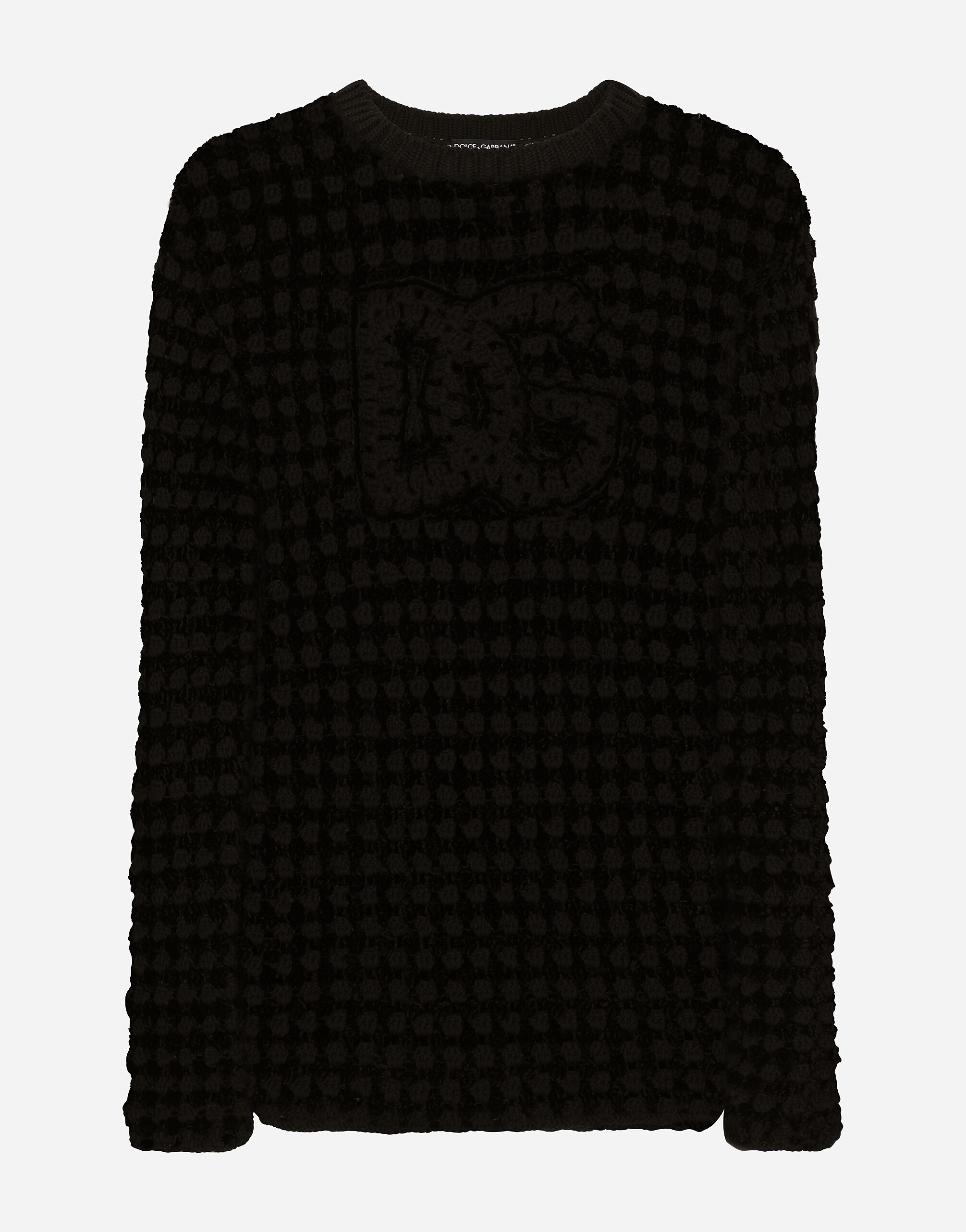 Dolce & Gabbana Crochet-stitch round-neck sweater with DG logo Black GXN41TJEMI9