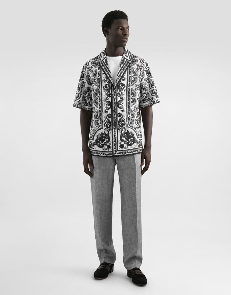 Dolce & Gabbana Camisa Vanity de popelina con estampado de mayólica Multicolor G5NO4THH5EM