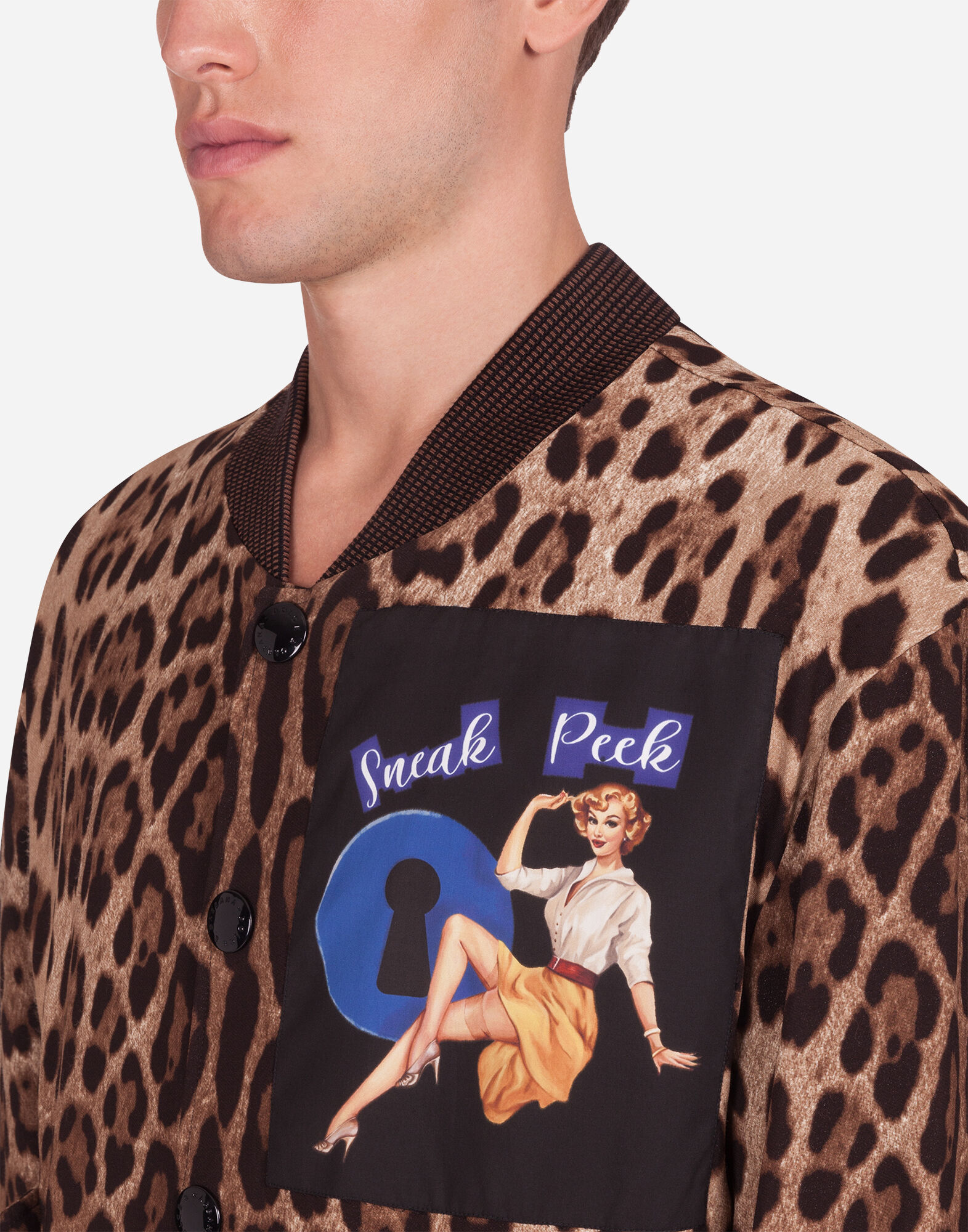 LEOPARD PRINT JACKET IN STRETCH CADY WITH PATCH