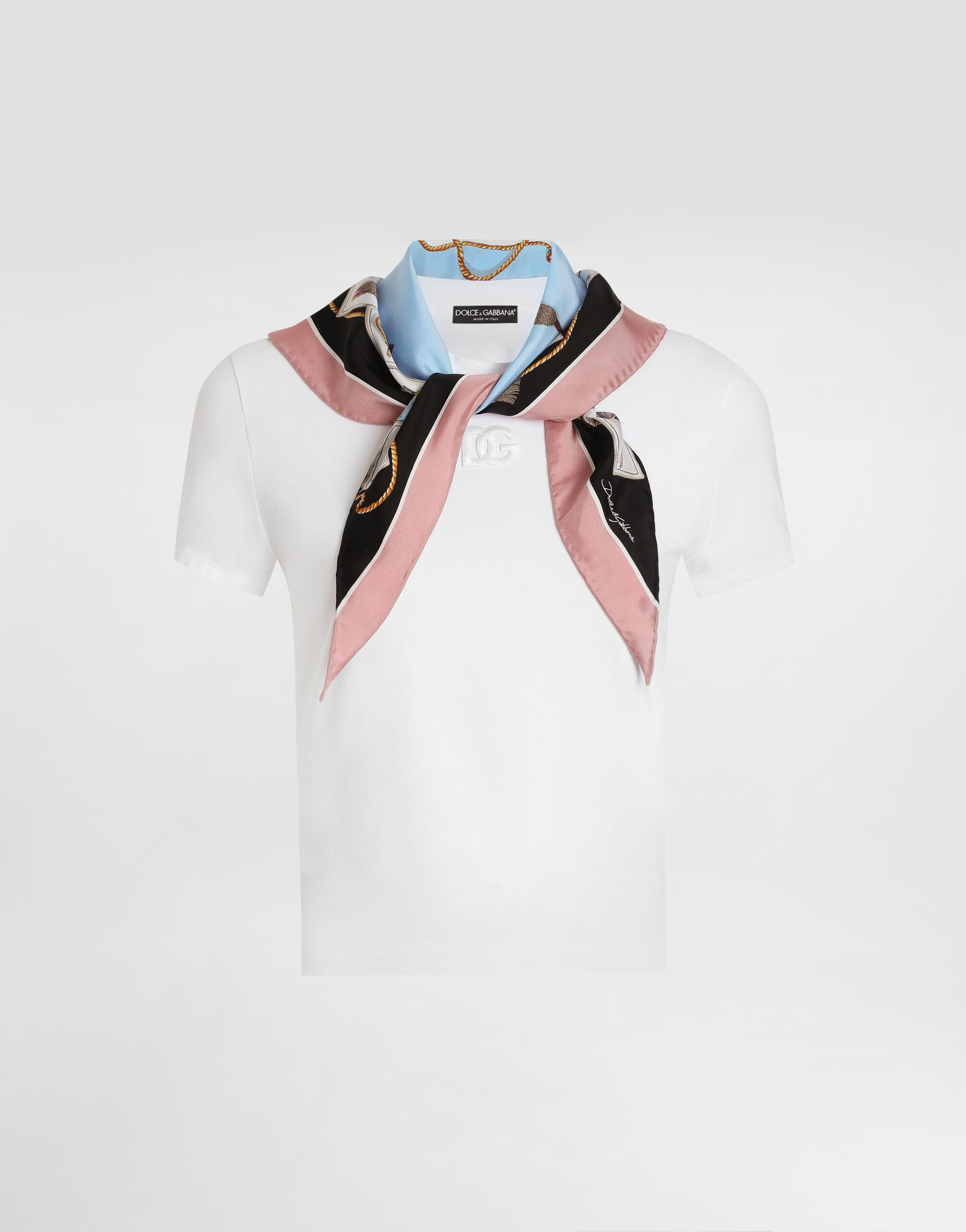 Jersey t-shirt with printed scarf in White for Women