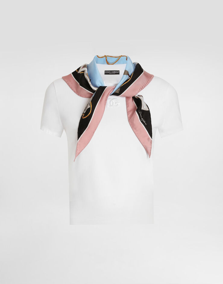 Dolce & Gabbana Jersey t-shirt with printed scarf White F8W31ZGDDPE