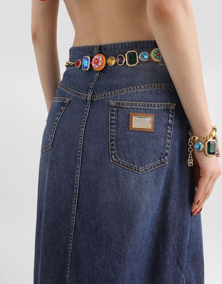 Dolce & Gabbana Long denim skirt Multicolor F4DDZDG8PH5