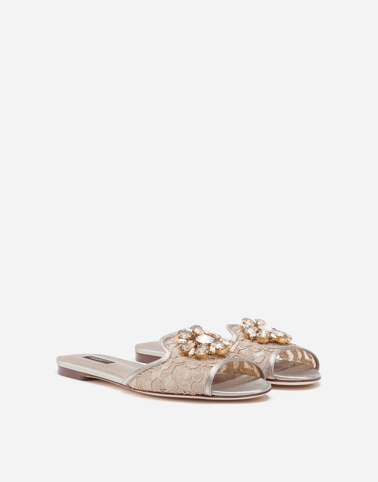 Dolce & Gabbana Lace rainbow slides with brooch detailing Brown CQ0023AL198
