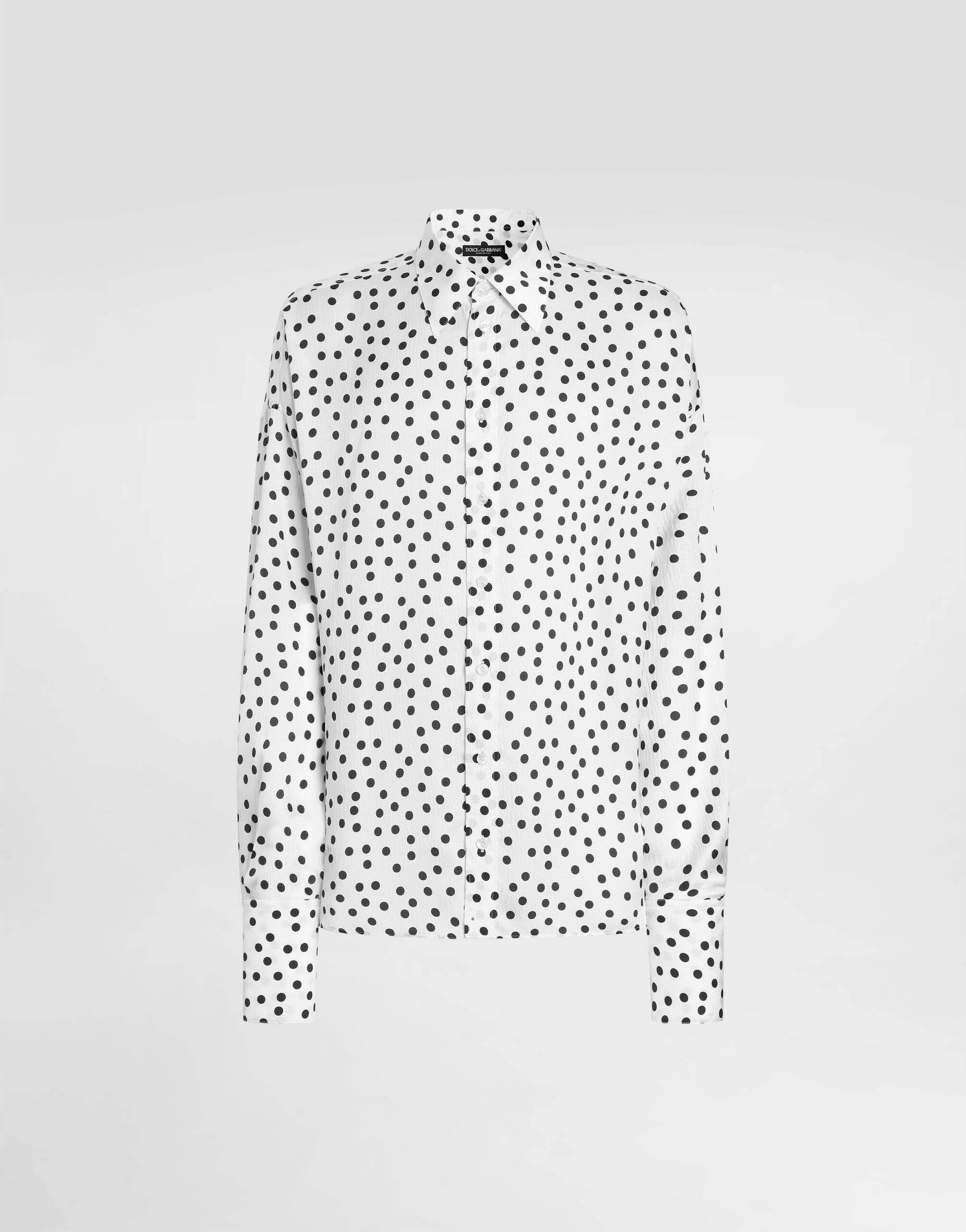 Polka-dot print wavy silk shirt