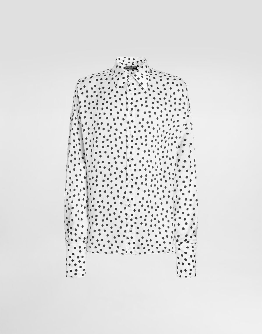 Polka-dot print wavy silk shirt
