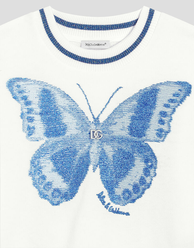 Dolce & Gabbana Felpa girocollo con farfalla e logo DG Bianco L5JWBEG7OJ2