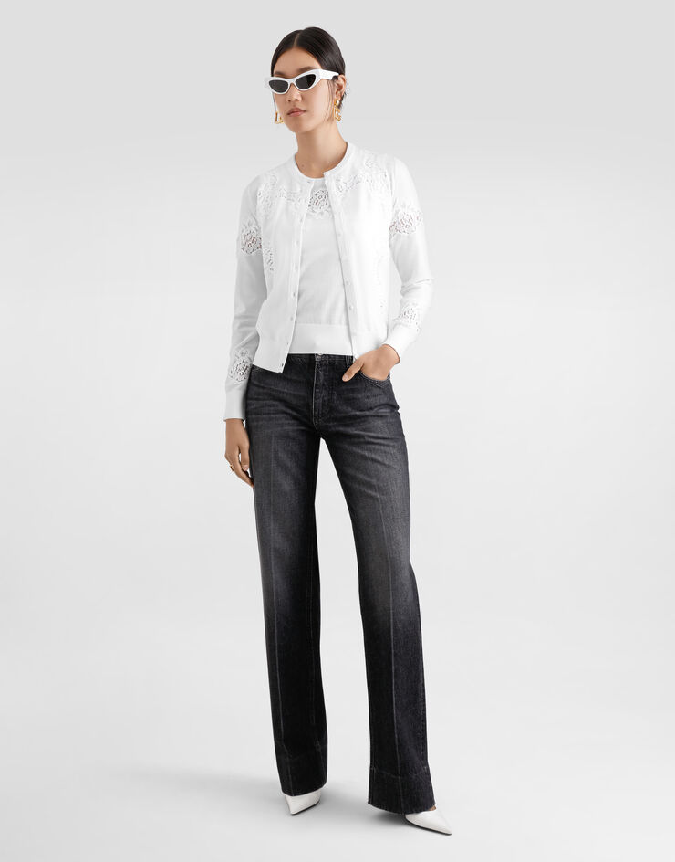 Dolce & Gabbana Wool cardigan with lace inlay White FXV05TJDVB0