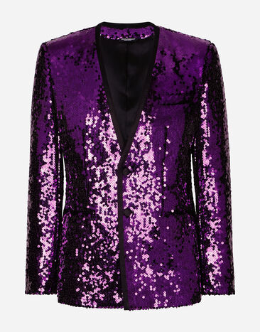 Dolce&Gabbana Sequined Sicilia-fit jacket with satin piping Multicolor G2NZ2ZGG696