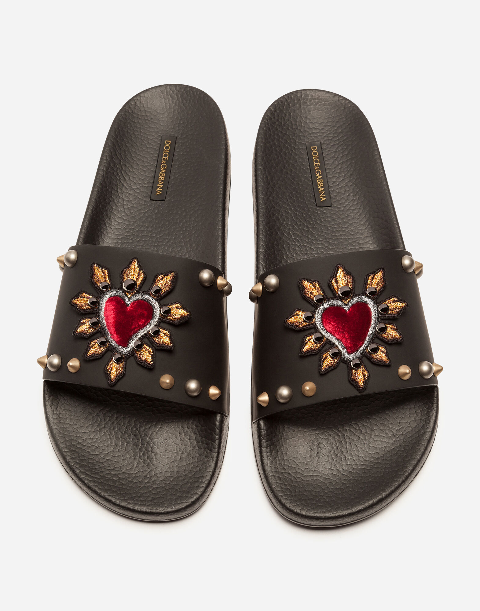 【D&G】スライドサンダル ラバー＆カーフスキン ハートパッチ スライドサンダル ラバー＆カーフスキン ハートパッチ
