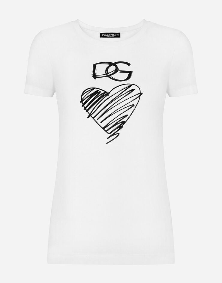Dolce & Gabbana Jersey T-shirt with DG and heart print White F8L99TG7XAY