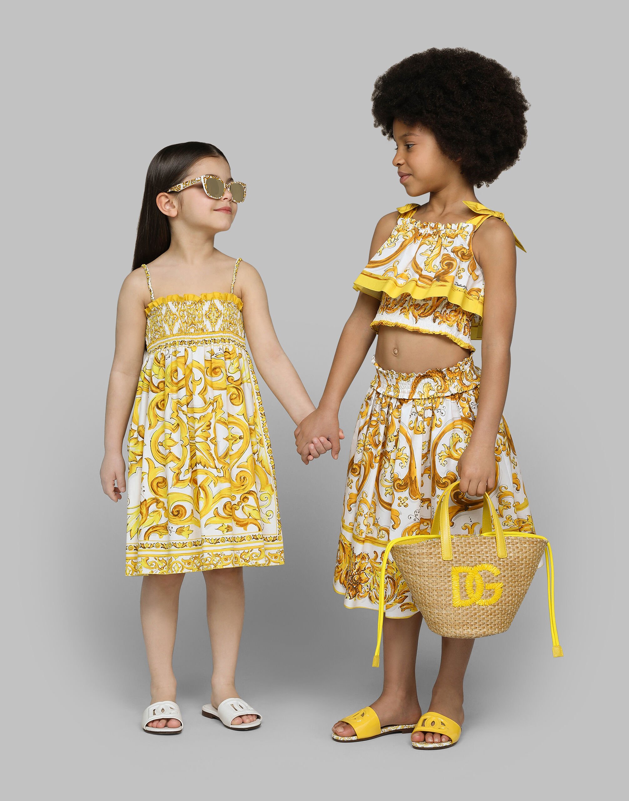 Poplin skirt with yellow majolica print
