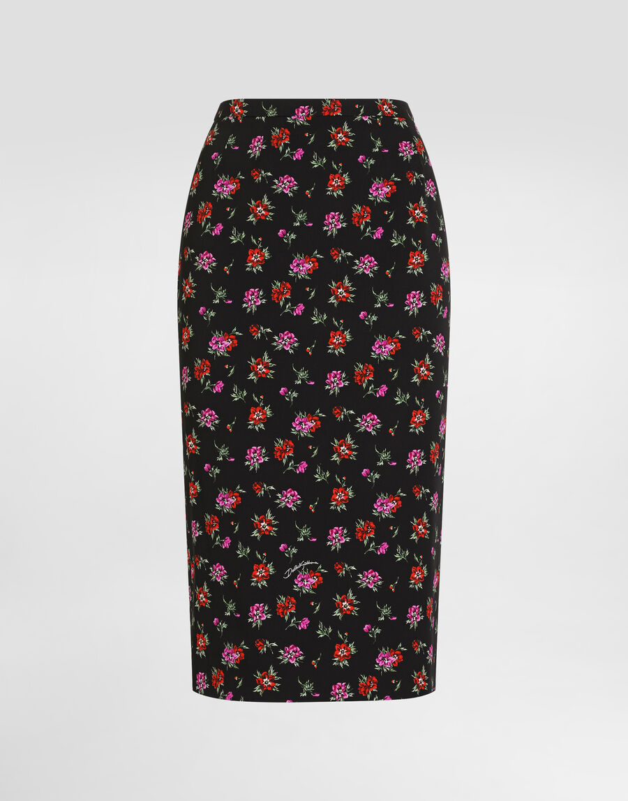 Floral-print straight skirt