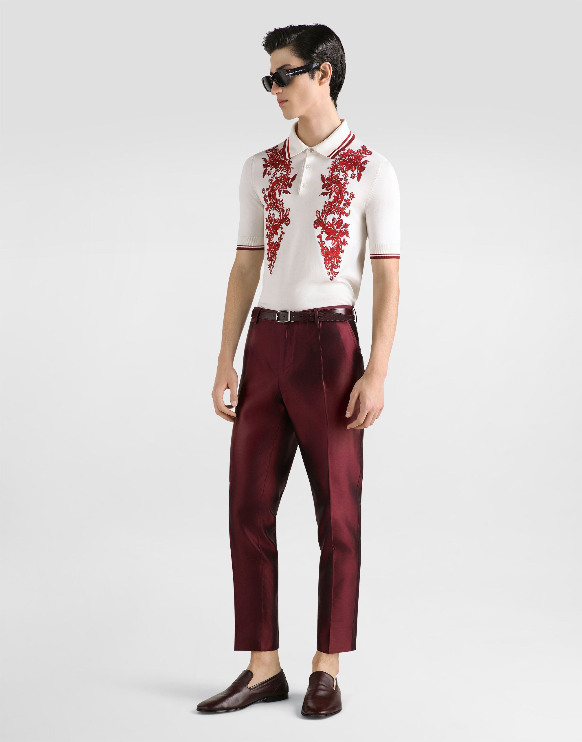 Multicolorのメンズ Silk polo shirt with intarsia | Dolce&Gabbana®