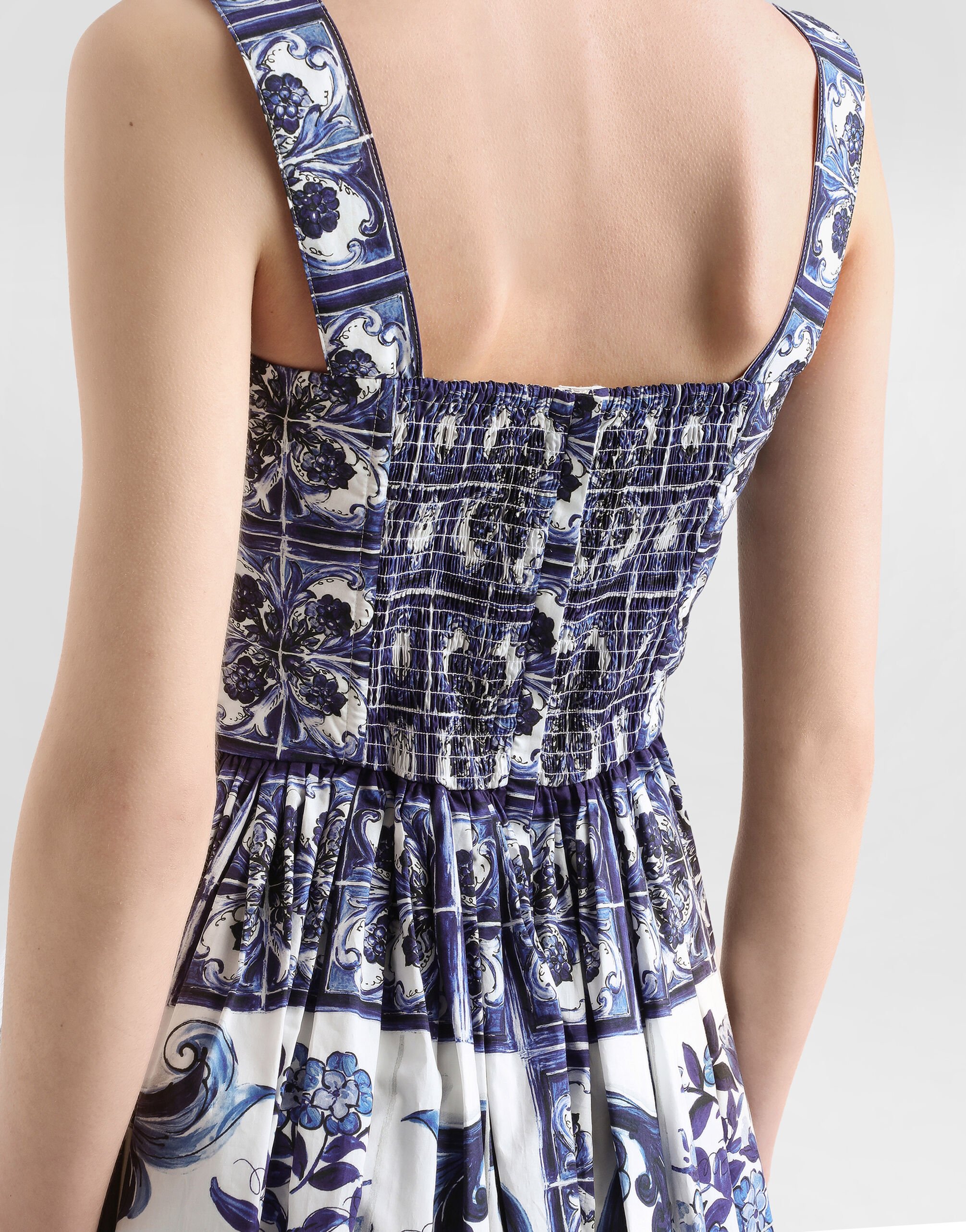 Bustier midi dress in majolica-print poplin in Multicolor for