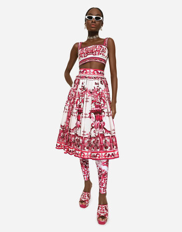 Dolce & Gabbana Poplin midi skirt with Majolica print Multicolor F4CEHTHH5A6