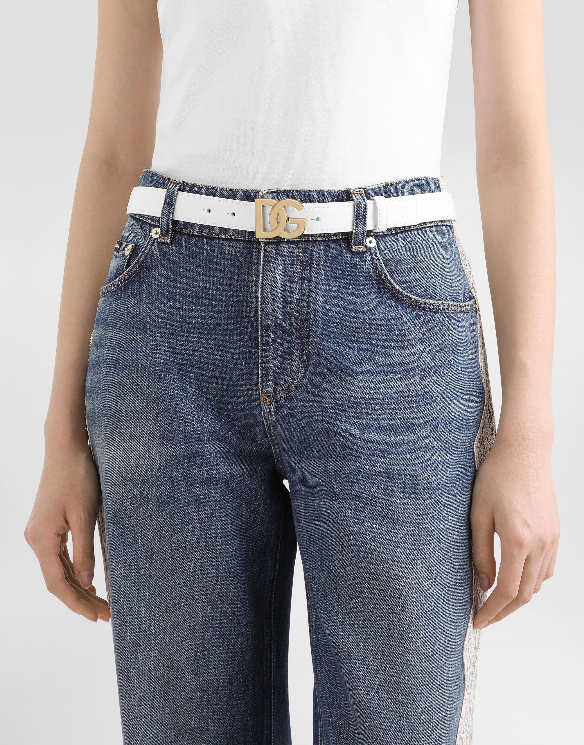 Calfskin belt with DG logo in White for Women | Dolce&Gabbana® US