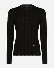 Dolce & Gabbana Silk and cotton granddad-neck sweater with DG patch Black GXN41TJEMI9