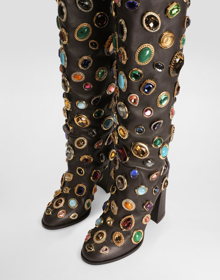 Dolce & Gabbana Calfskin boots with stone embroidery Multicolor CU1225AP455
