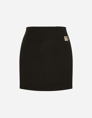 Dolce & Gabbana Double crepe miniskirt with DG embellishment Black F4B5CTFU2TS