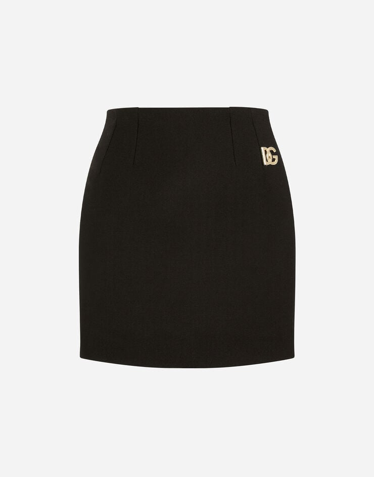 Dolce & Gabbana Double crepe miniskirt with DG embellishment Black F4B5CTFU2TS
