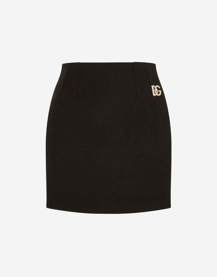 Dolce & Gabbana Double crepe miniskirt with DG embellishment Black F4B5CTFU2TS