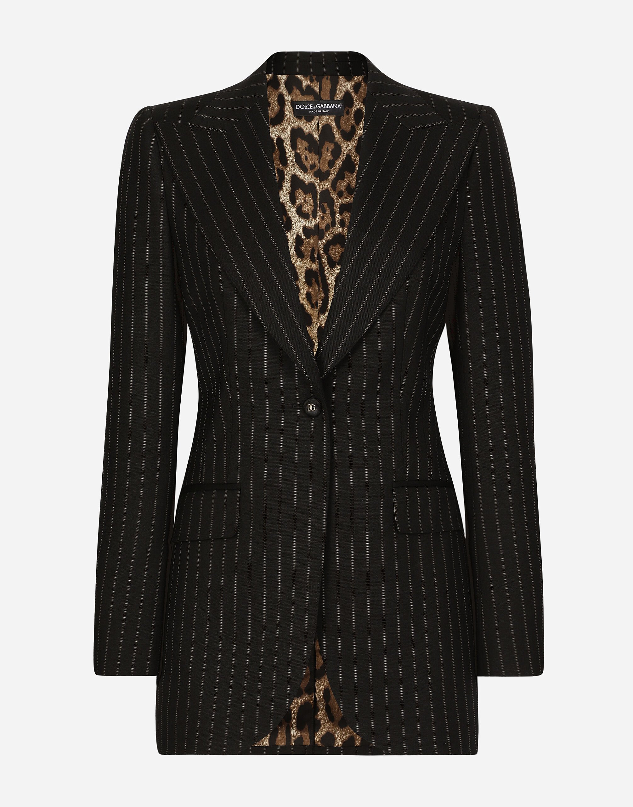 Dolce & Gabbana Single-breasted pinstripe wool Turlington jacket Black F0D1OTFUMG9