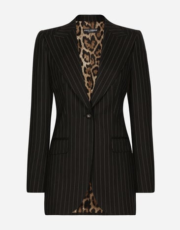 Dolce & Gabbana Однобортный пиджак Turlington из шерсти в меловую полоску черный F0D1OTFUMG9